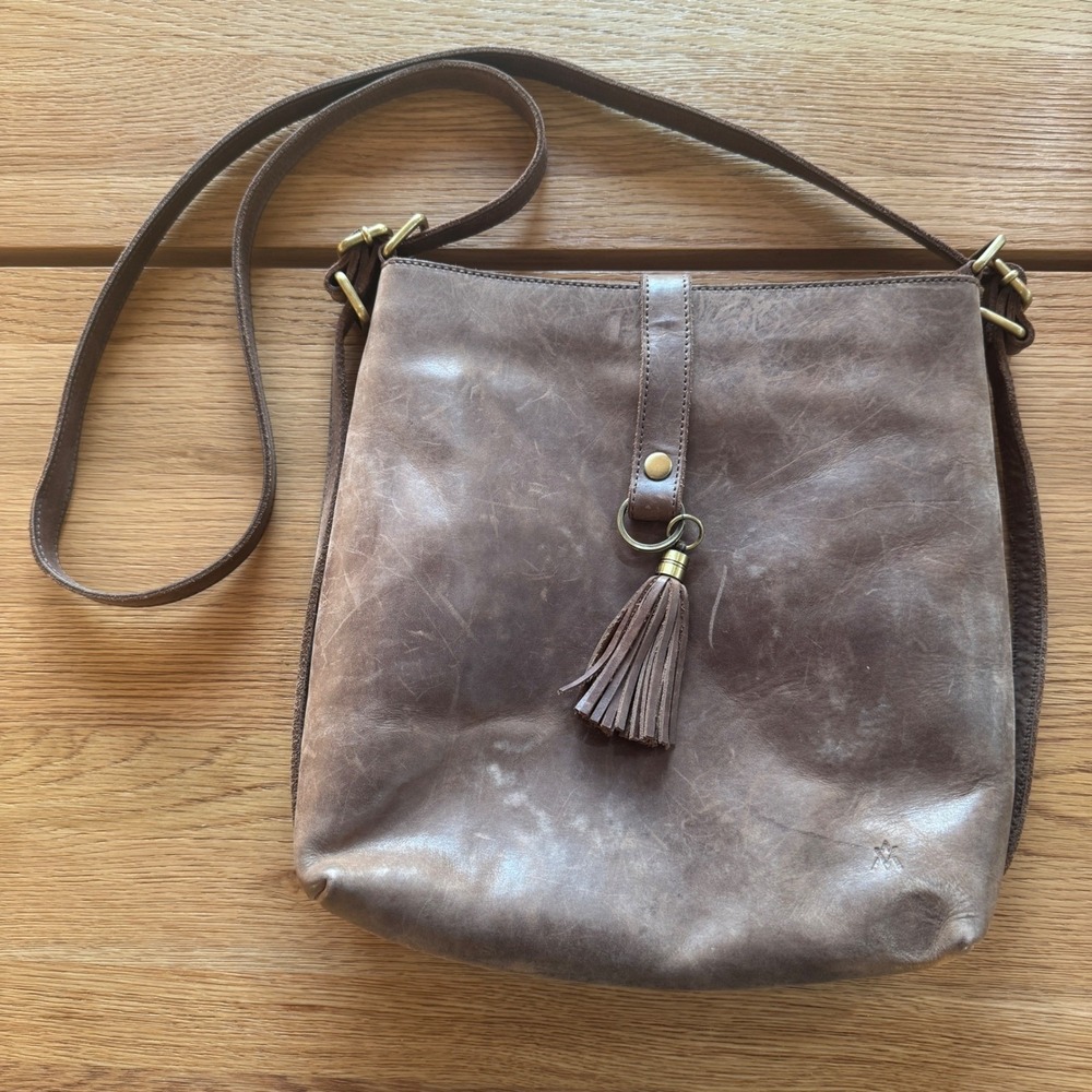 Leather Brown Distressed Leather Crossbody Tassel Bag Convertible Strap Backpack